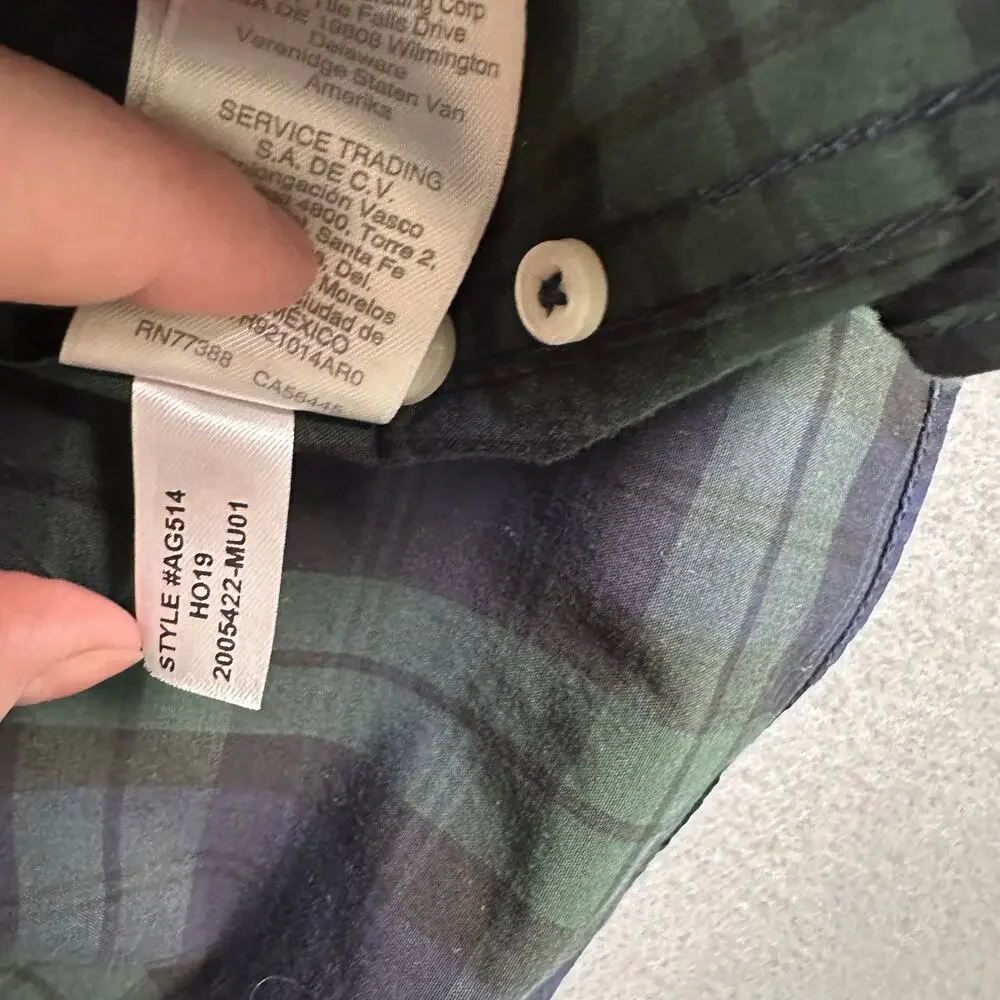 J. Crew Men's Med Slim Strech Wash Shirting Black Watch Tartan Green Blue Plaid